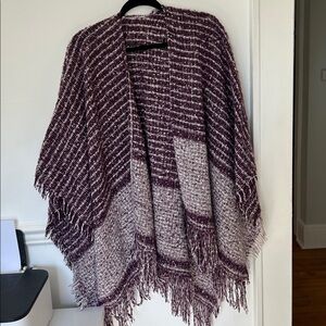 Chic Maroon and Cream Fringe Poncho